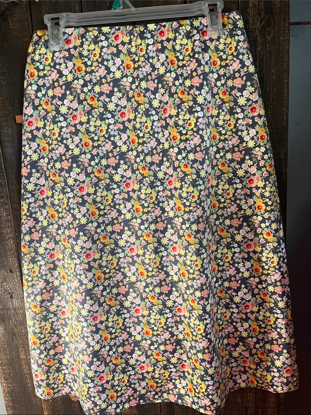 LOFT Navy A-Line Skirt with Multicolor Floral Print - Picture 7 of 9